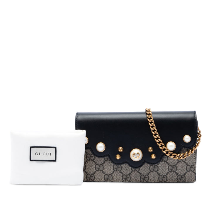 Peony Perley Wallet on Chain GG Supreme Beige