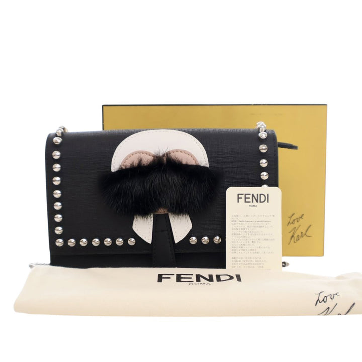 Fendi Studded Cuir Karlito Wallet on Chain Noir