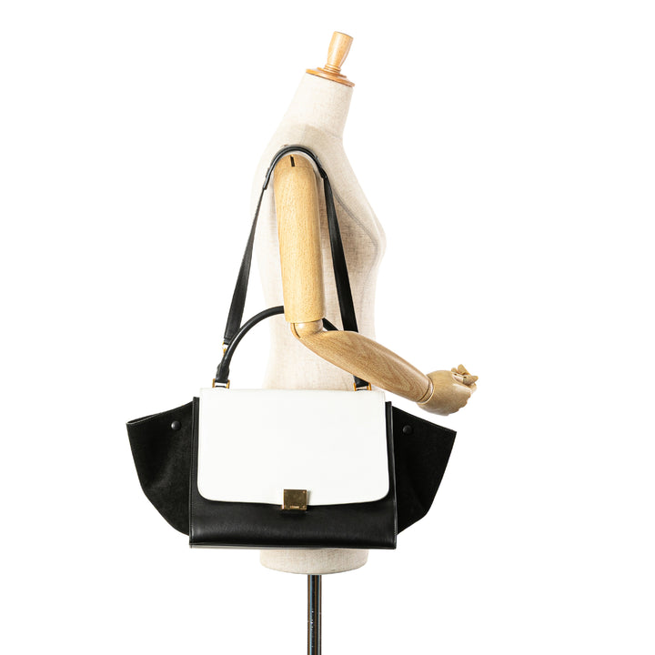 Medium Bicolor Leather Trapeze Satchel Black - Gaby Paris