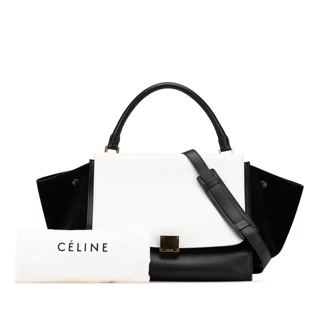 Medium Bicolor Leather Trapeze Satchel Black - Gaby Paris