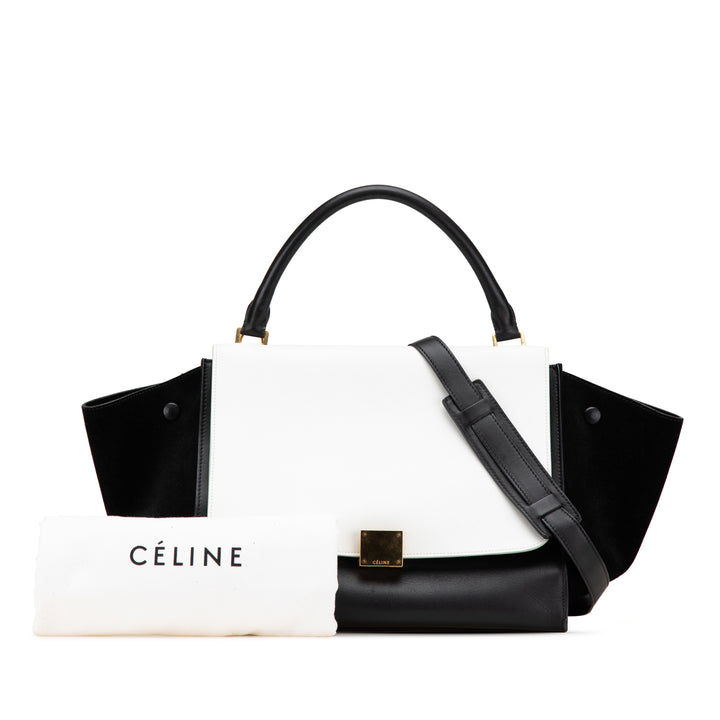 Medium Bicolor Leather Trapeze Satchel Black - Gaby Paris