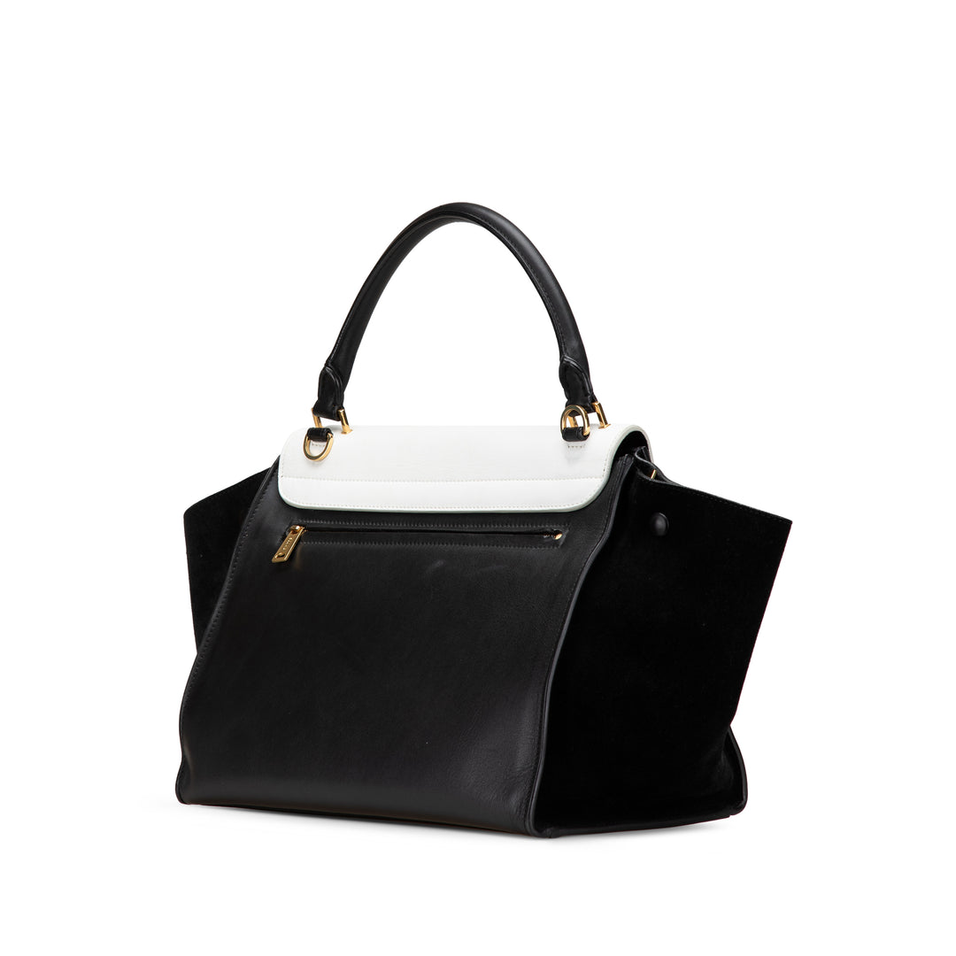 Medium Bicolor Leather Trapeze Satchel Black - Gaby Paris
