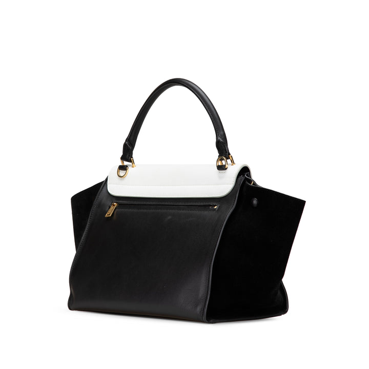 Medium Bicolor Leather Trapeze Satchel Black - Gaby Paris