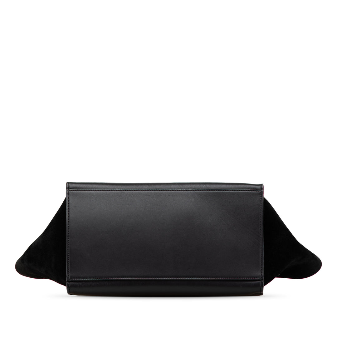 Medium Bicolor Leather Trapeze Satchel Black - Gaby Paris