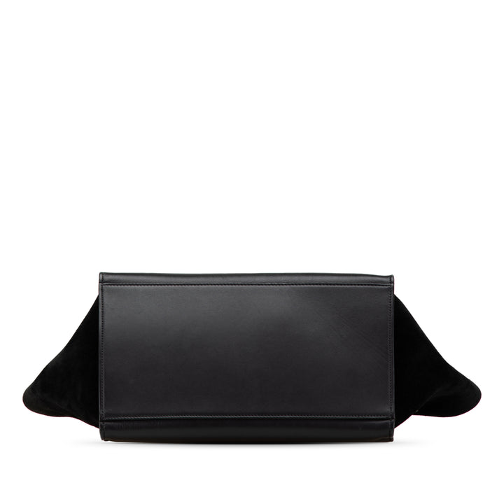 Medium Bicolor Leather Trapeze Satchel Black - Gaby Paris