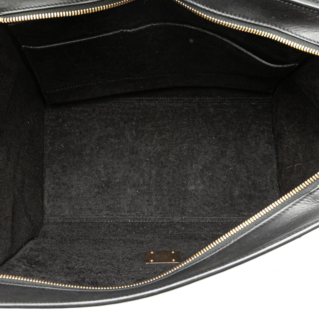 Medium Bicolor Leather Trapeze Satchel Black - Gaby Paris