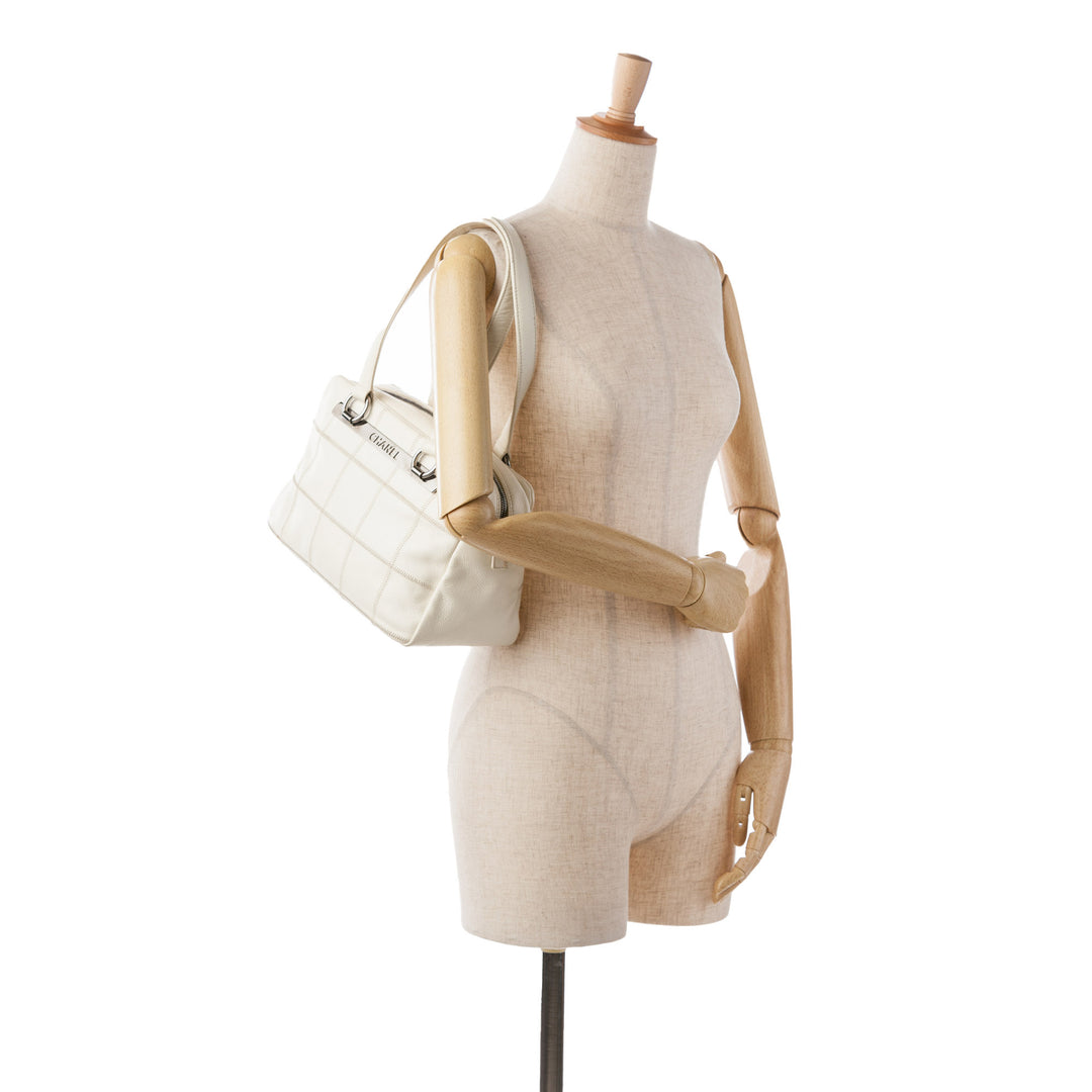 Square Stitch LAX Bowler Bag White - Gaby Paris