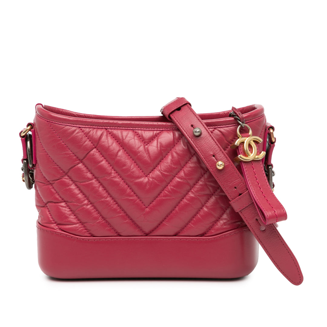 Small Chevron Aged Calfskin Gabrielle Crossbody Pink - Gaby Paris