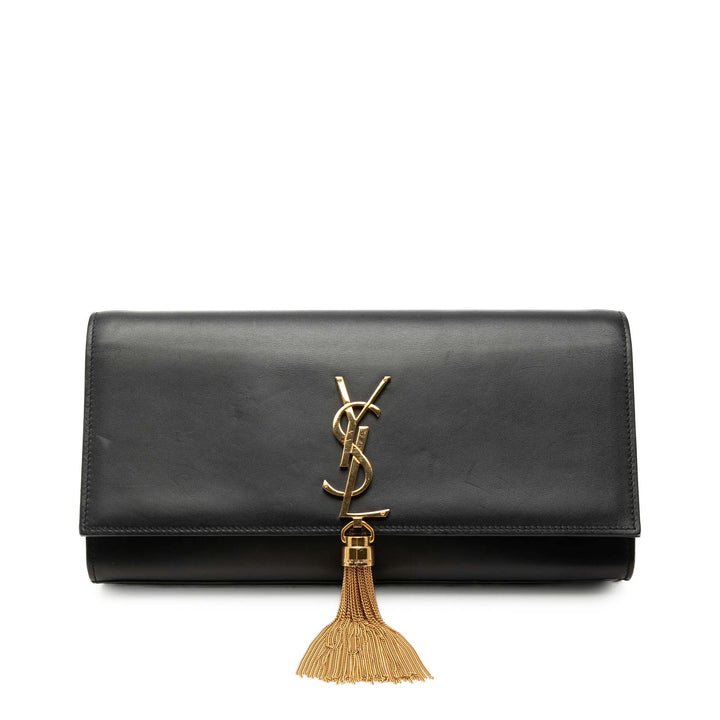 Cassandre Pompon Pochette Cuir de veau lisse Noir