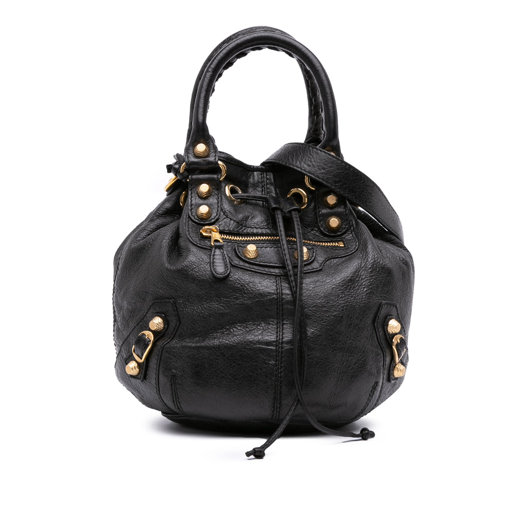 Mini Lambskin Motocross Pompon Giant 12 Bag Black - Gaby Paris