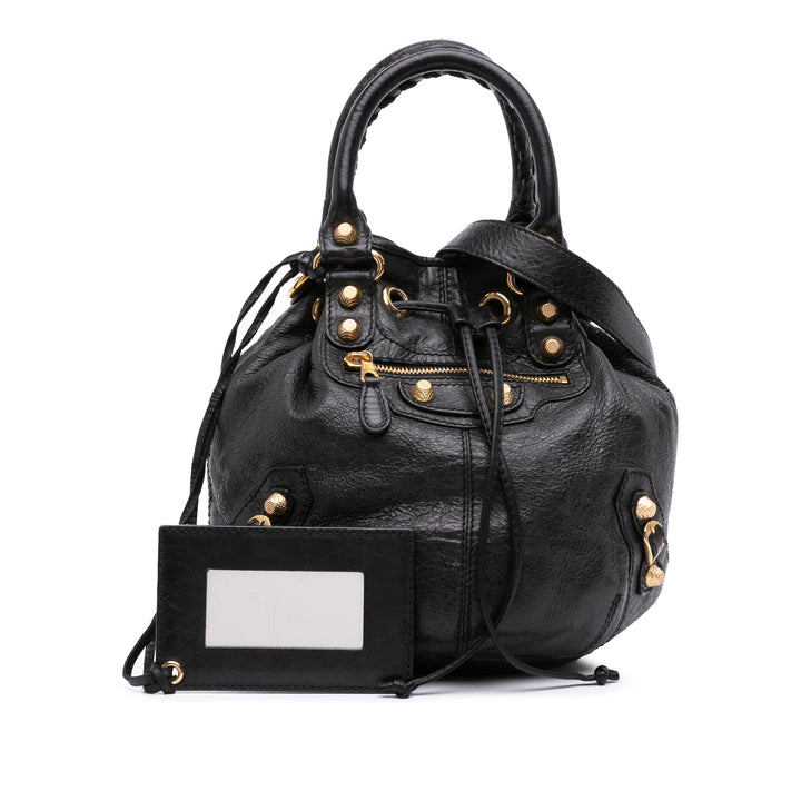 Mini Lambskin Motocross Pompon Giant 12 Bag Black - Gaby Paris