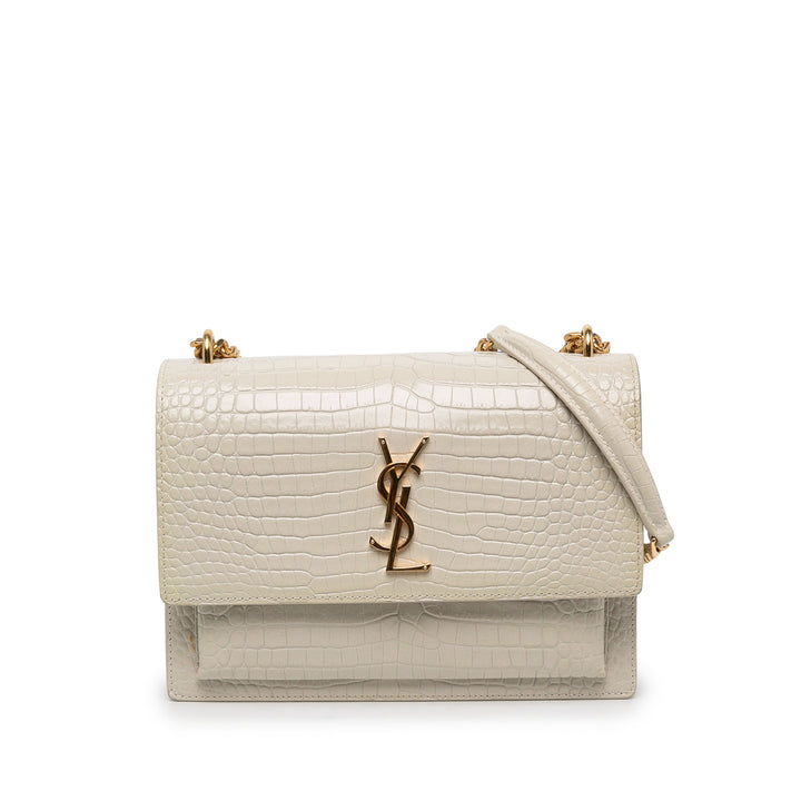 Saint Laurent Sac bandoulière Croc embossé Sunset Moyen Blanc – vue principale – GABY PARIS