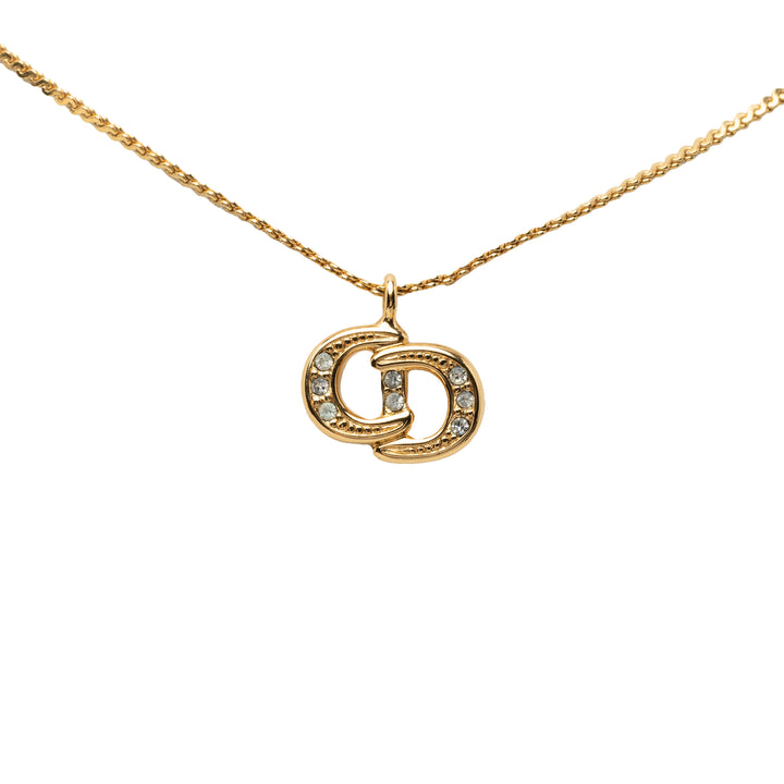 Dior plaqué Strass CD Logo Pendant Collier