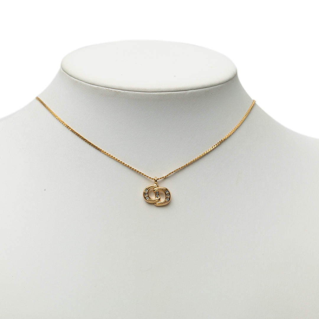 Dior plaqué Strass CD Logo Pendant Collier