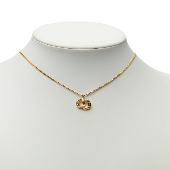 Dior plaqué Strass CD Logo Pendant Collier
