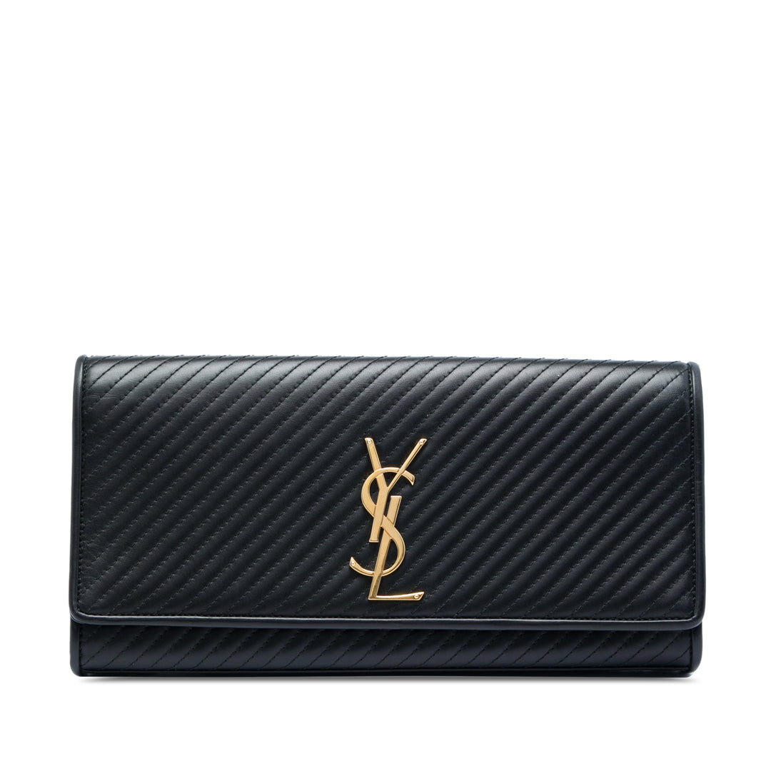 Saint Laurent Matelasse Diagonal Cassandre Pochette Cuir de veau Noir – vue principale – GABY PARIS