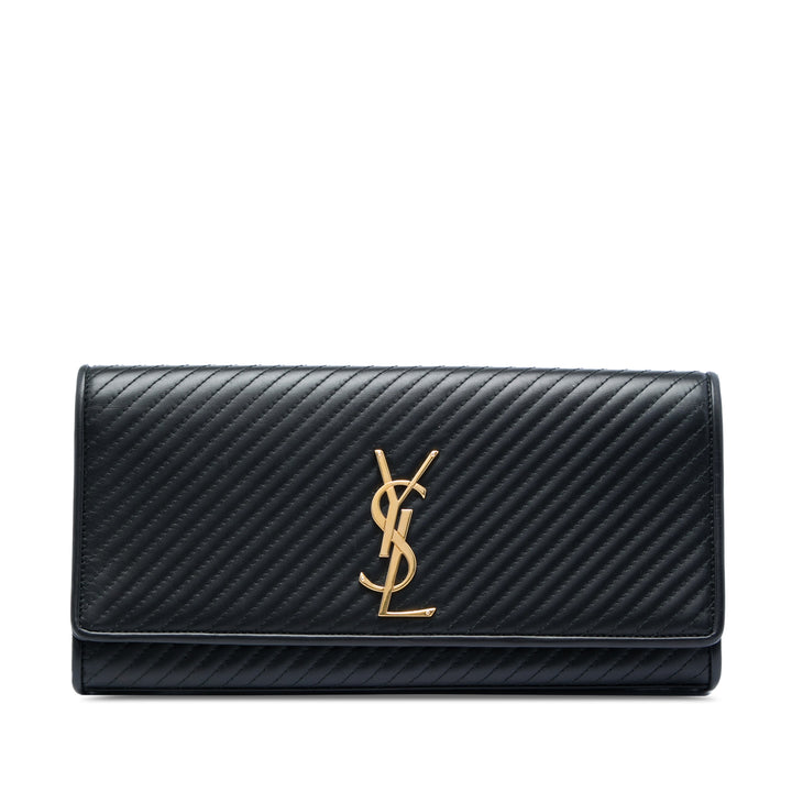 Saint Laurent Matelasse Diagonal Cassandre Pochette Cuir de veau Noir – vue principale – GABY PARIS