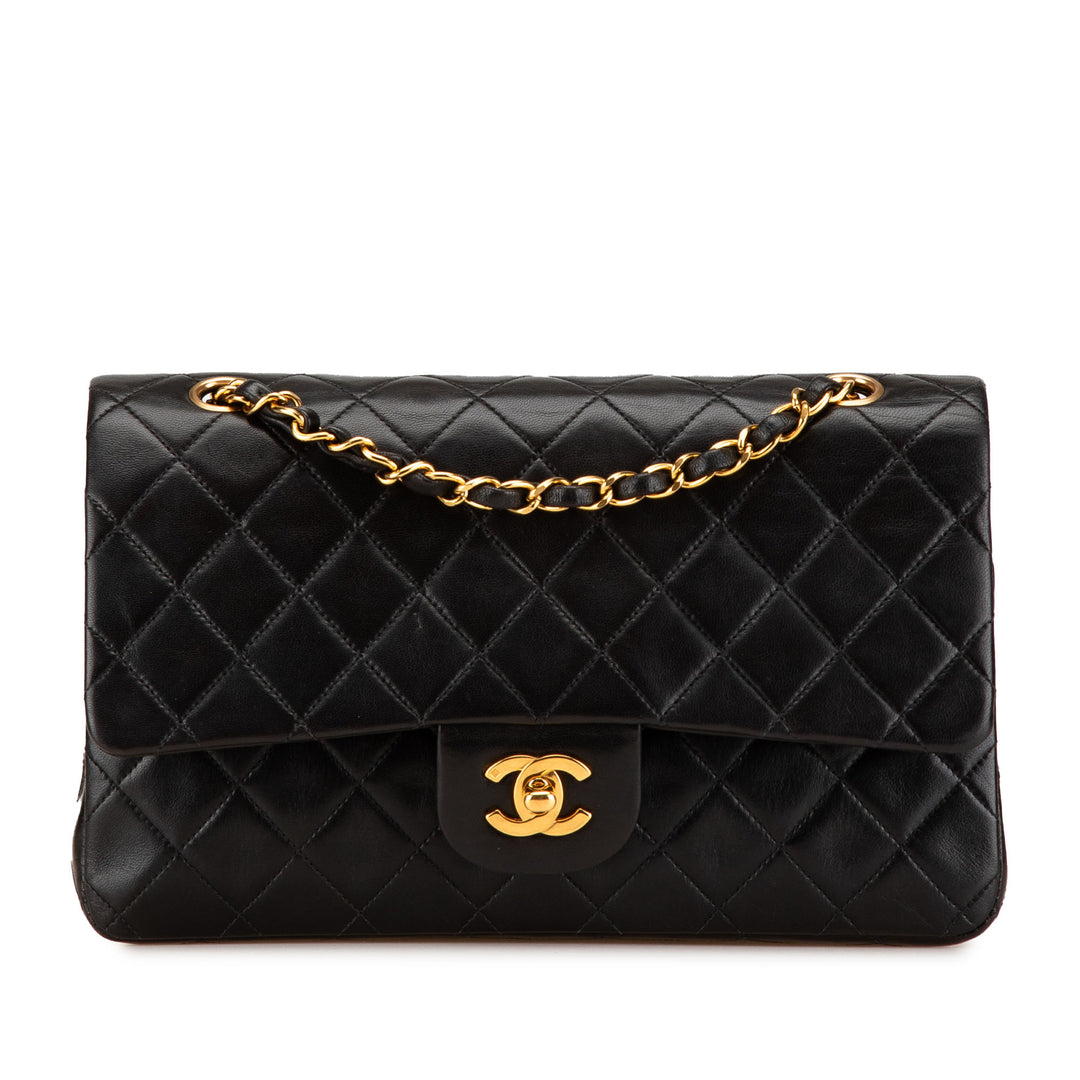 Medium Classic Lambskin Double Flap Black - Gaby Paris