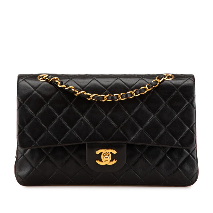 Medium Classic Lambskin Double Flap Black - Gaby Paris