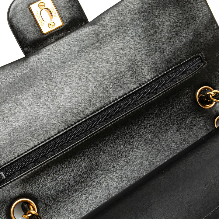 Medium Classic Lambskin Double Flap Black - Gaby Paris