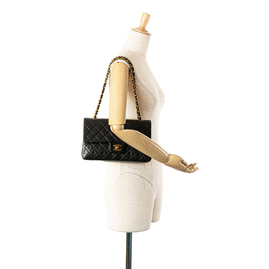 Medium Classic Lambskin Double Flap Black - Gaby Paris