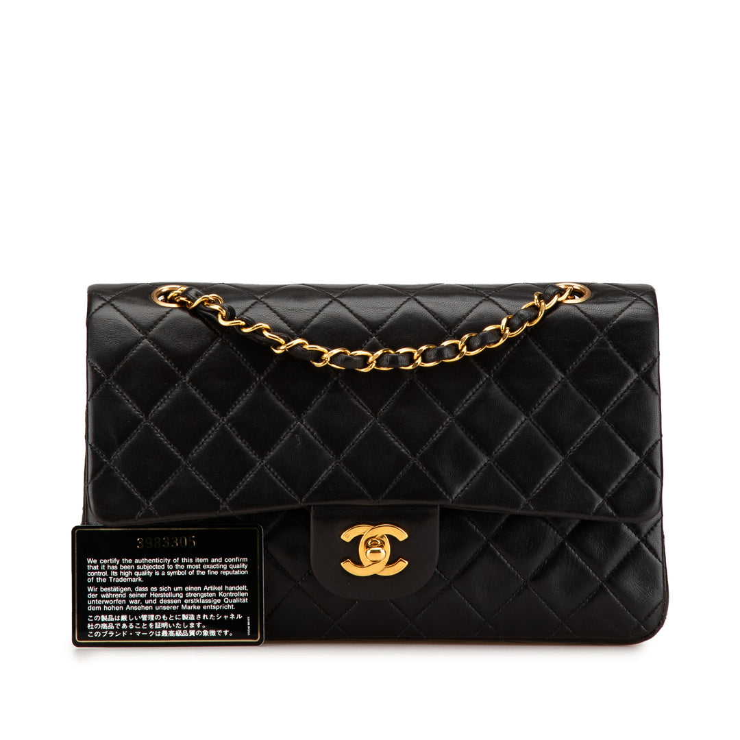Medium Classic Lambskin Double Flap Black - Gaby Paris
