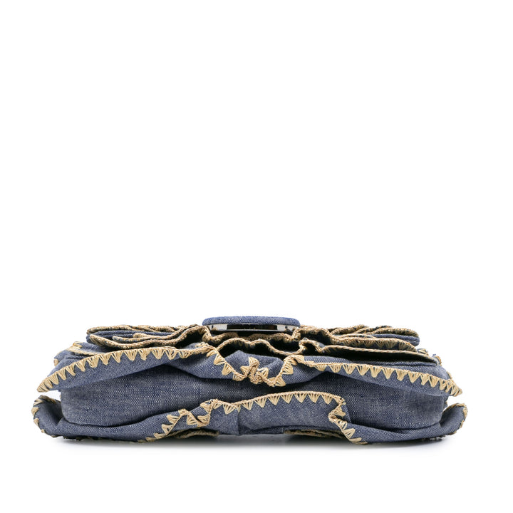 Embroidered Denim Ruffled F is Fendi Kan I Baguette Blue - Gaby Paris