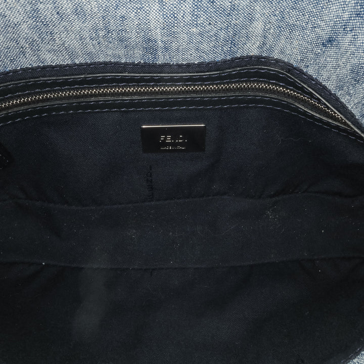 Embroidered Denim Ruffled F is Fendi Kan I Baguette Blue - Gaby Paris