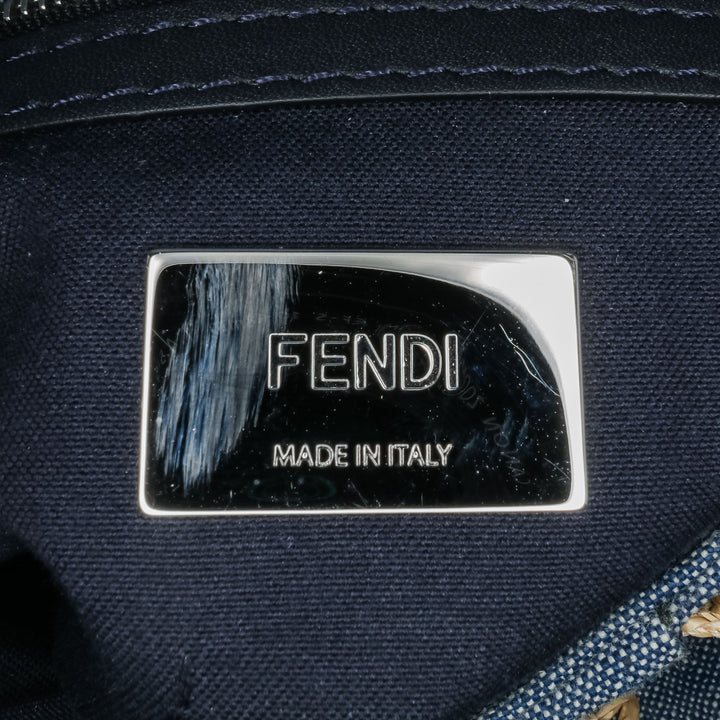 Embroidered Denim Ruffled F is Fendi Kan I Baguette Blue - Gaby Paris
