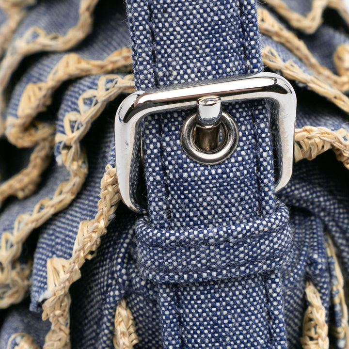 Embroidered Denim Ruffled F is Fendi Kan I Baguette Blue - Gaby Paris