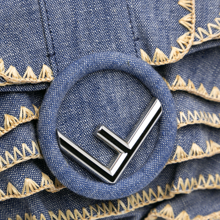 Embroidered Denim Ruffled F is Fendi Kan I Baguette Blue - Gaby Paris