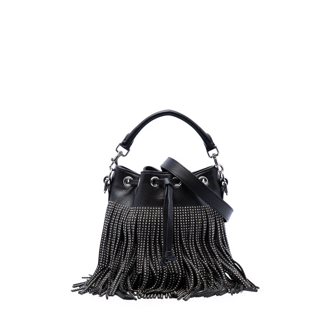 Saint Laurent Small clouté Cuir de veau Emmanuelle Fringe Bucket Sac