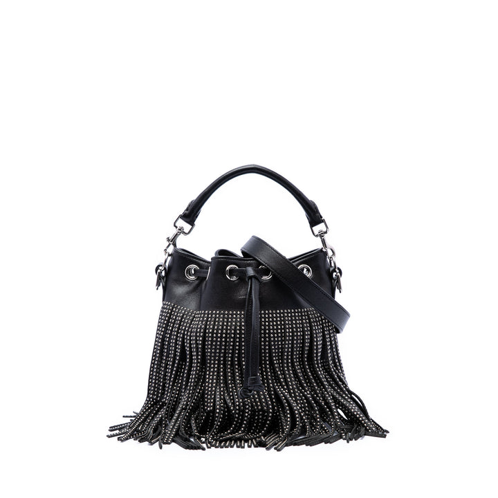 Saint Laurent Small clouté Cuir de veau Emmanuelle Fringe Bucket Sac