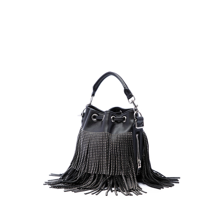 Saint Laurent Small clouté Cuir de veau Emmanuelle Fringe Bucket Sac