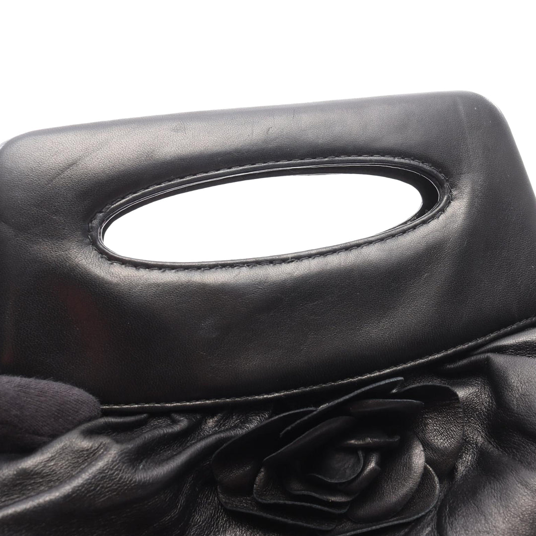 Lambskin Camellia Top Handle Frame Bag Black - Gaby Paris