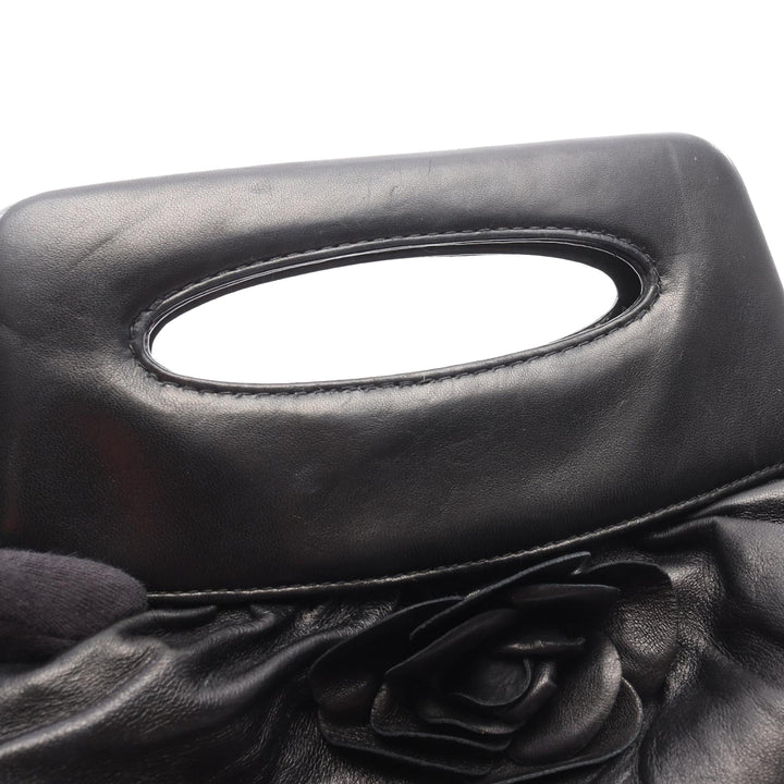 Lambskin Camellia Top Handle Frame Bag Black - Gaby Paris