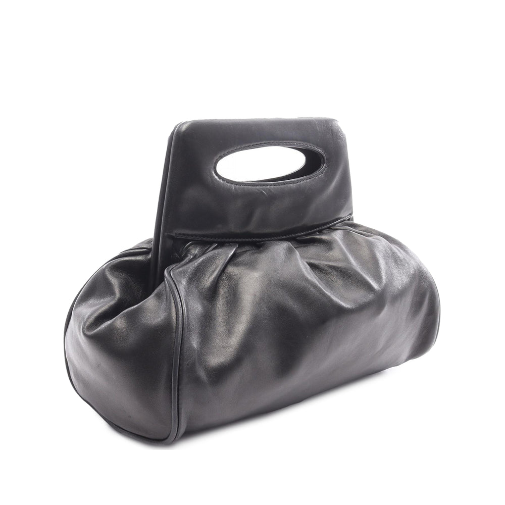 Lambskin Camellia Top Handle Frame Bag Black - Gaby Paris