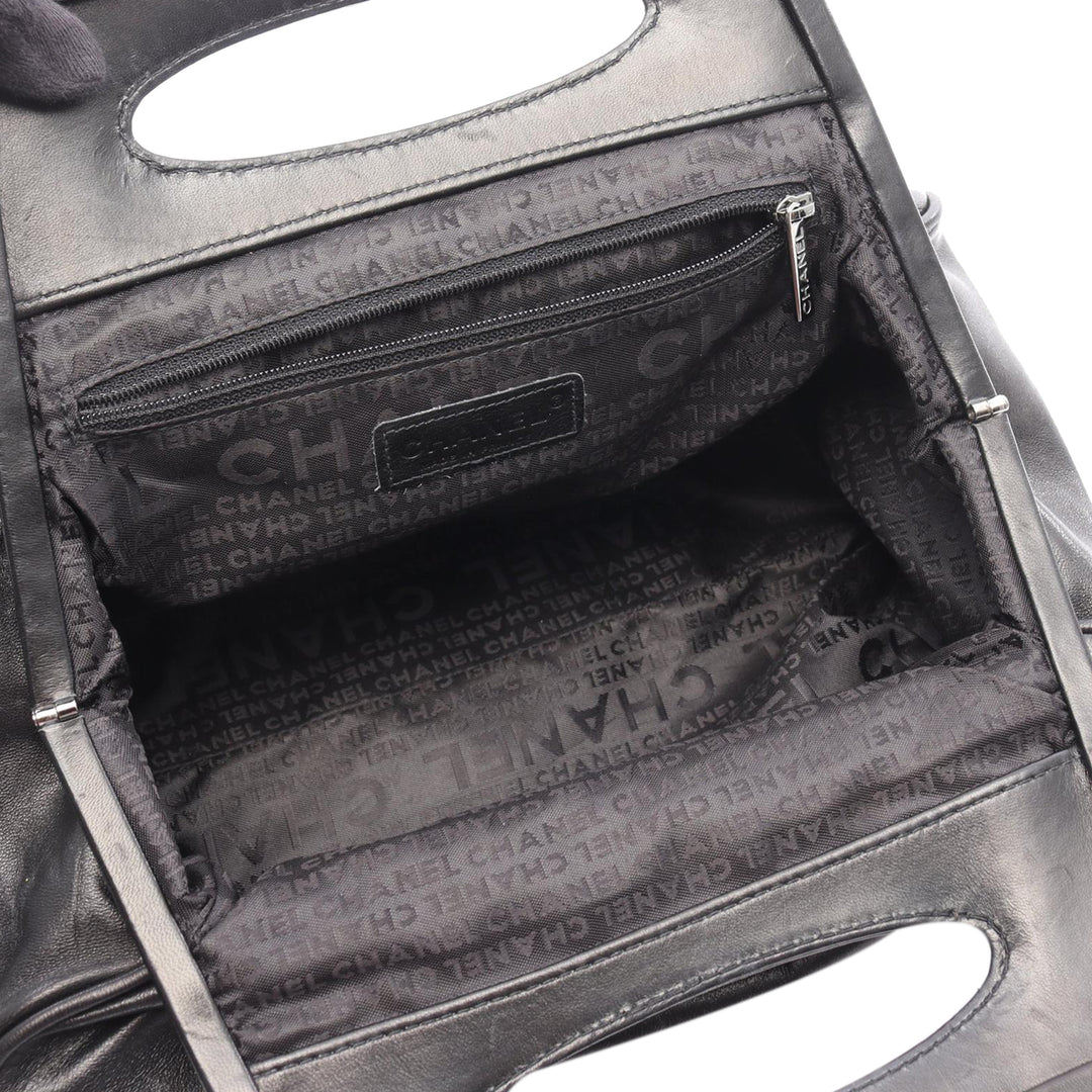 Lambskin Camellia Top Handle Frame Bag Black - Gaby Paris