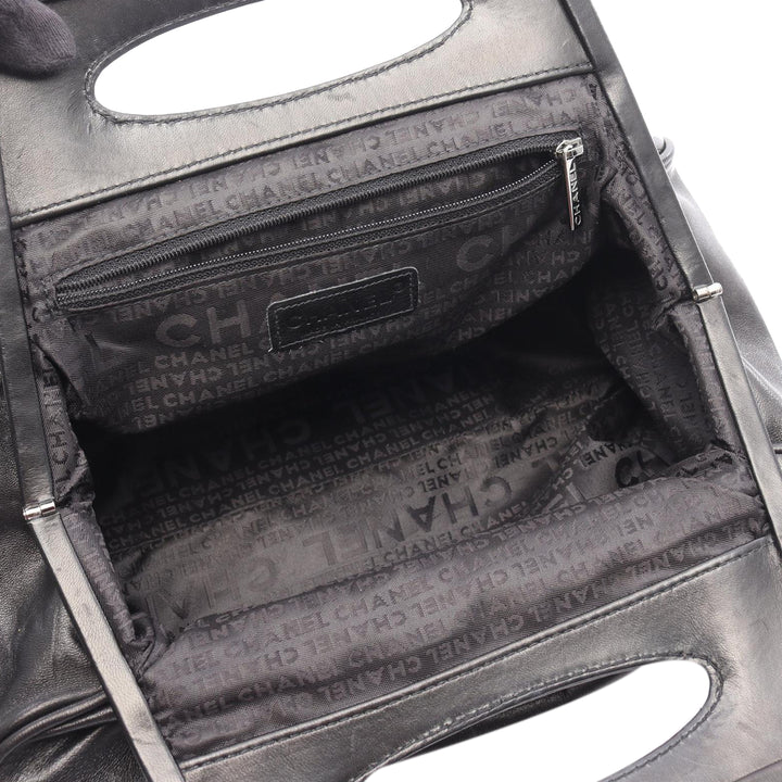 Lambskin Camellia Top Handle Frame Bag Black - Gaby Paris