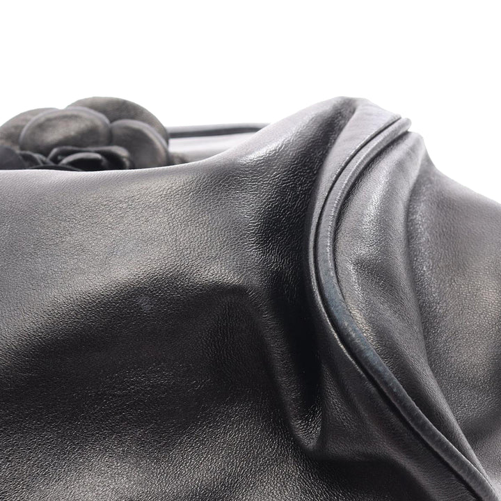 Lambskin Camellia Top Handle Frame Bag Black - Gaby Paris