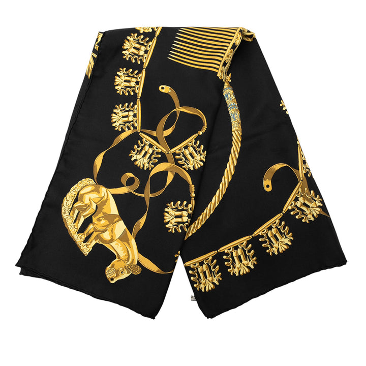 Hermès Les Cavaliers d Or Soie Foulard Noir – GABY PARIS Authentique