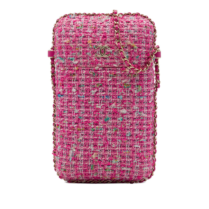 Chanel Sac rond à chaîne Étui téléphone Tweed Rose
