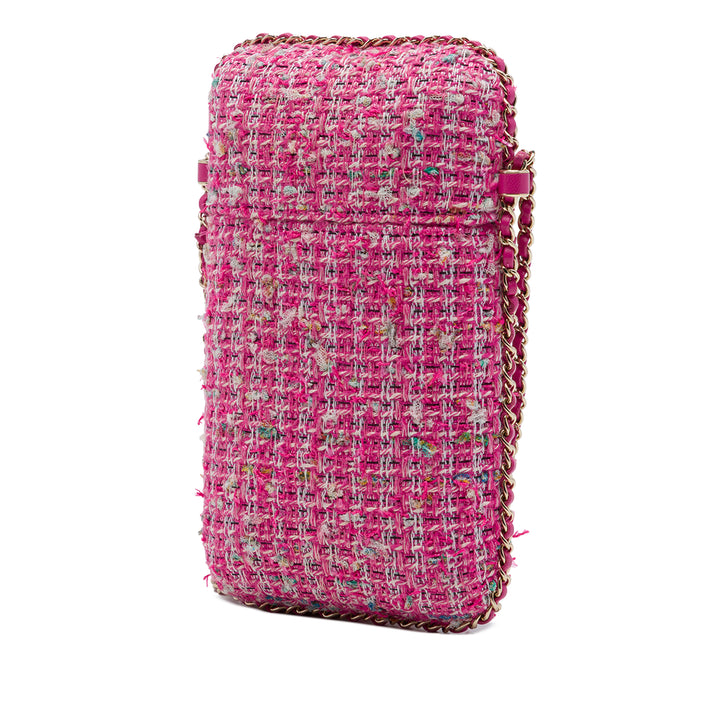 Chanel Sac rond à chaîne Étui téléphone Tweed Rose