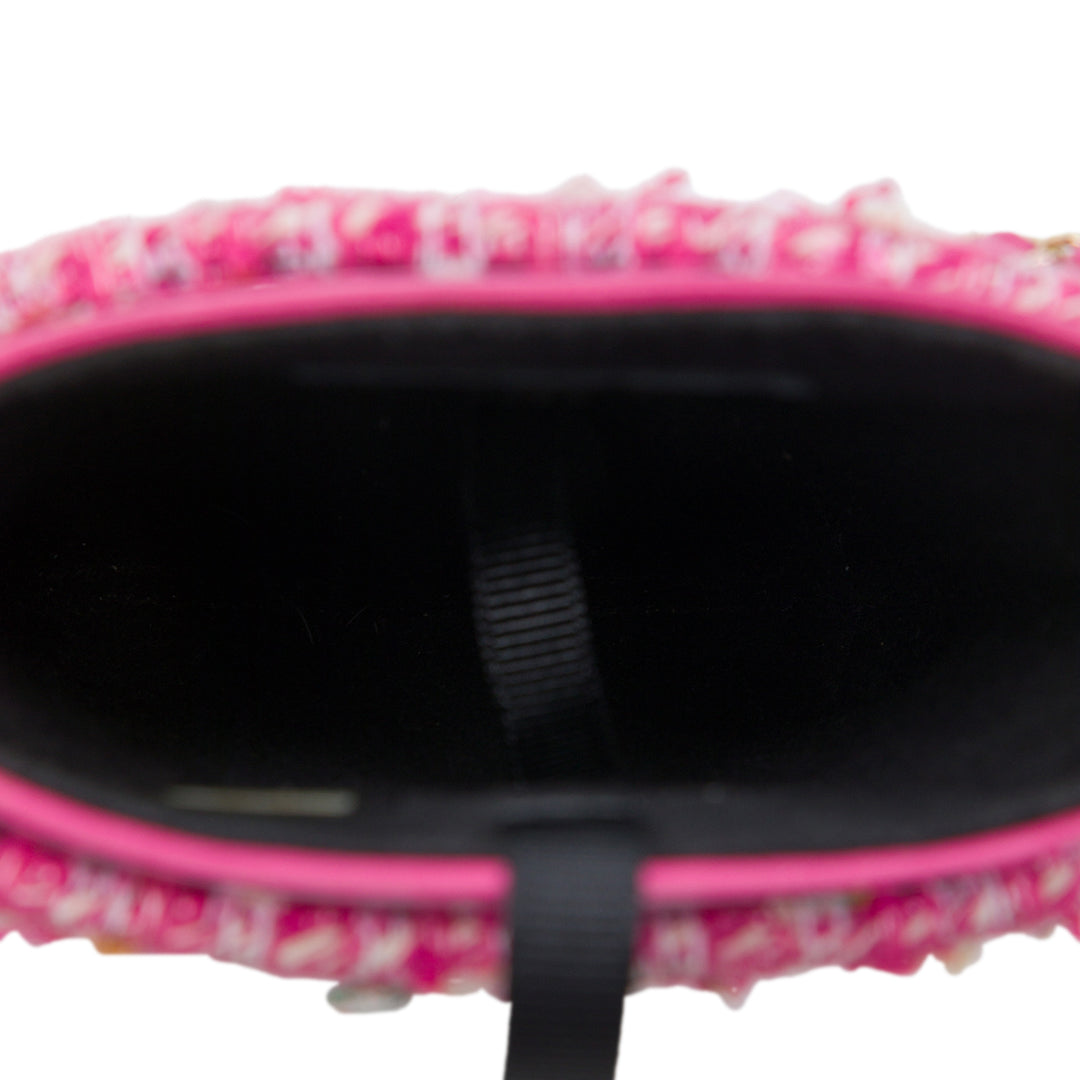 Chanel Sac rond à chaîne Étui téléphone Tweed Rose