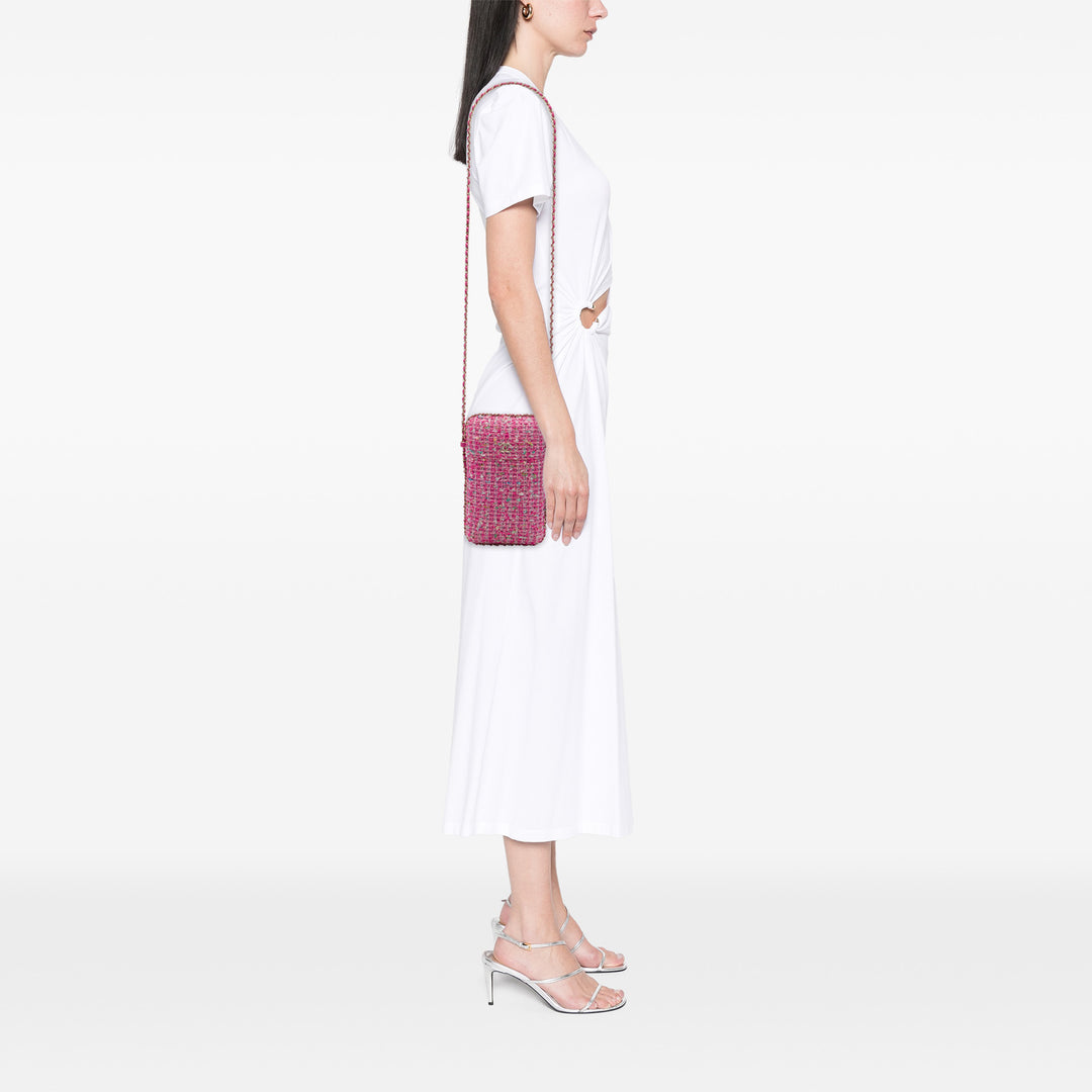 Chanel Sac rond à chaîne Étui téléphone Tweed Rose