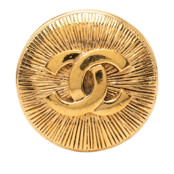 Chanel CC plaqué Sunburst Rond Pin Broche Métal