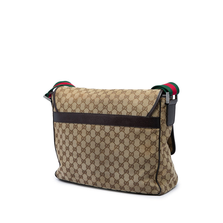 Gucci Sac bandoulière GG Web à rabat Messenger Beige – vue 2 – GABY PARIS