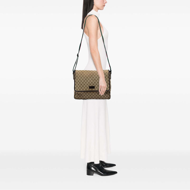 Gucci Sac bandoulière GG Web à rabat Messenger Beige – vue 5 – GABY PARIS