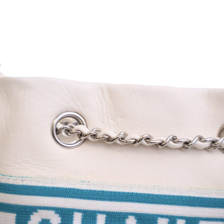 Mixed Fibers and Aged Calfskin Venise Biarritz Bucket Bag White - Gaby Paris
