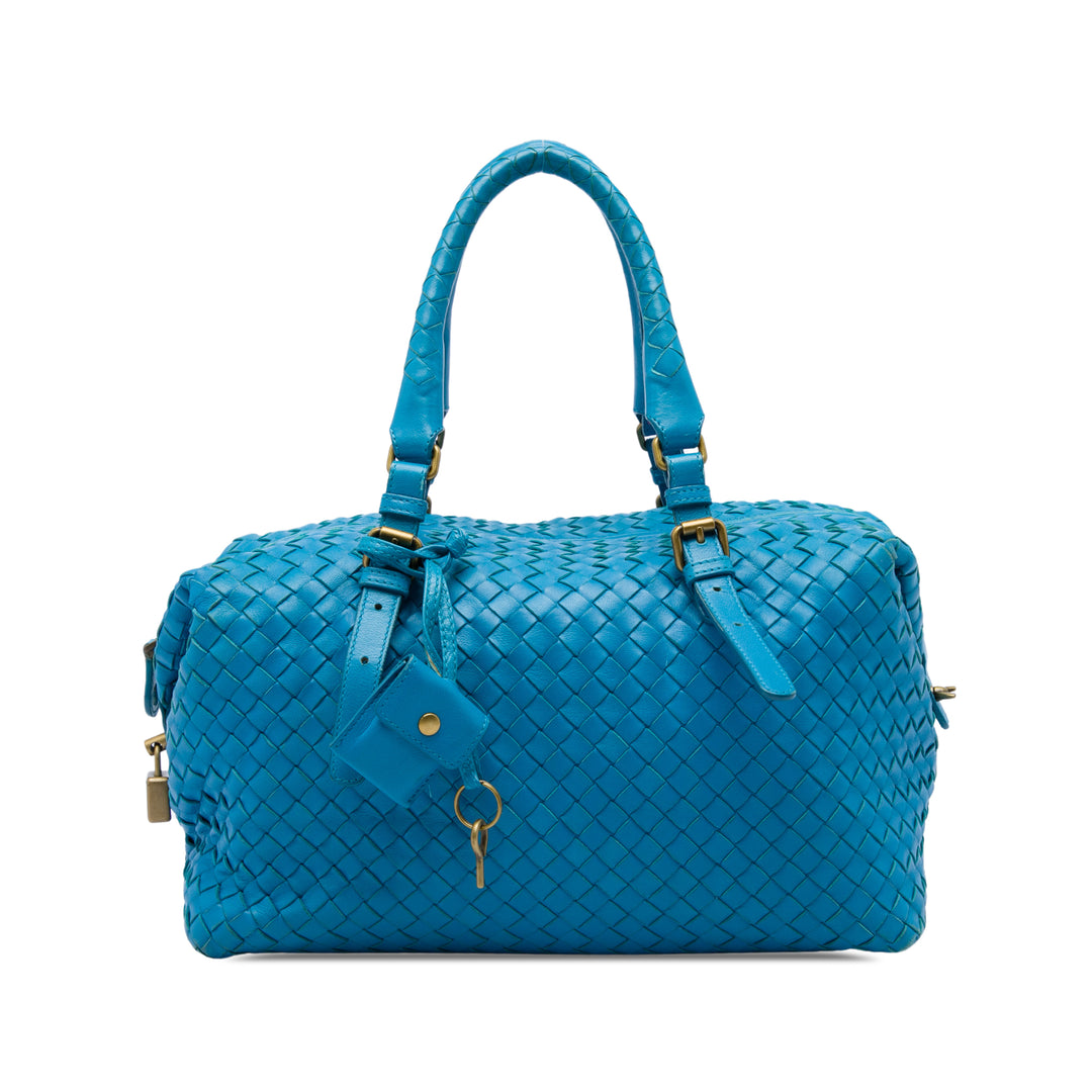 Bottega Veneta Intrecciato Boston Sac nappa Bleu – vue principale – GABY PARIS